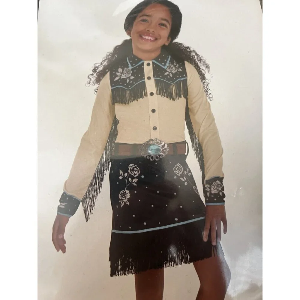 Cowgirl Costume Child X-Large 14-16 Western Style Dress, Fringe & Floral Detail - Picture 3 of 5